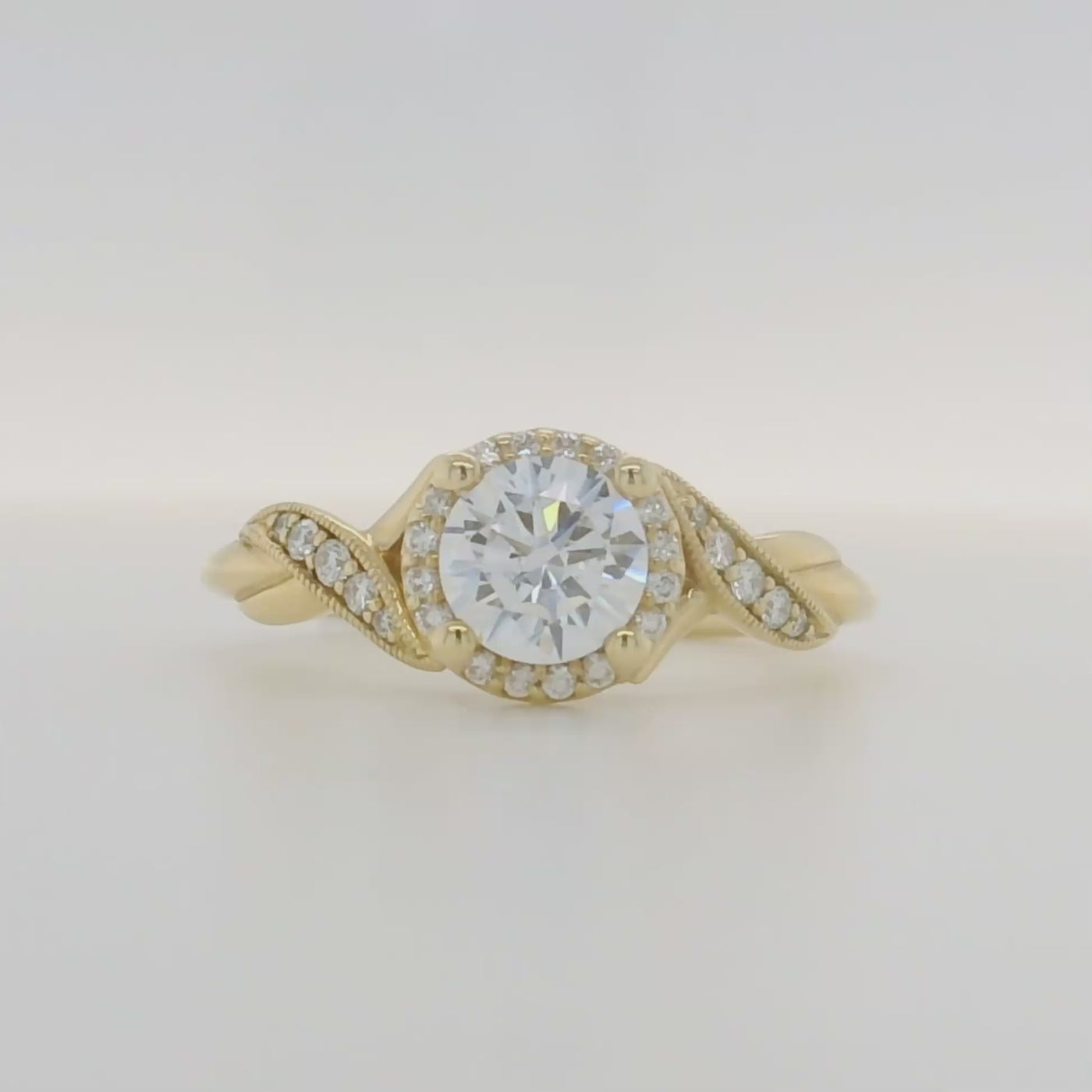 14k yellow gold semi mount engagement ring with halo and accent diamonds