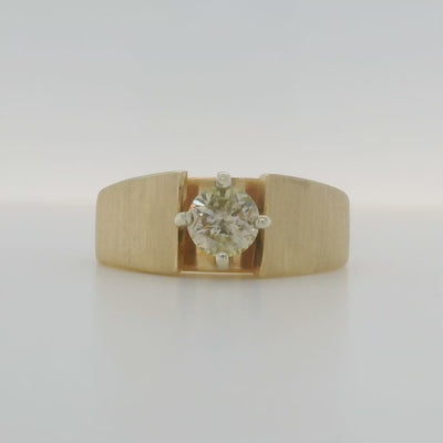 yellow gold round solitaire engagement ring with brushed finish