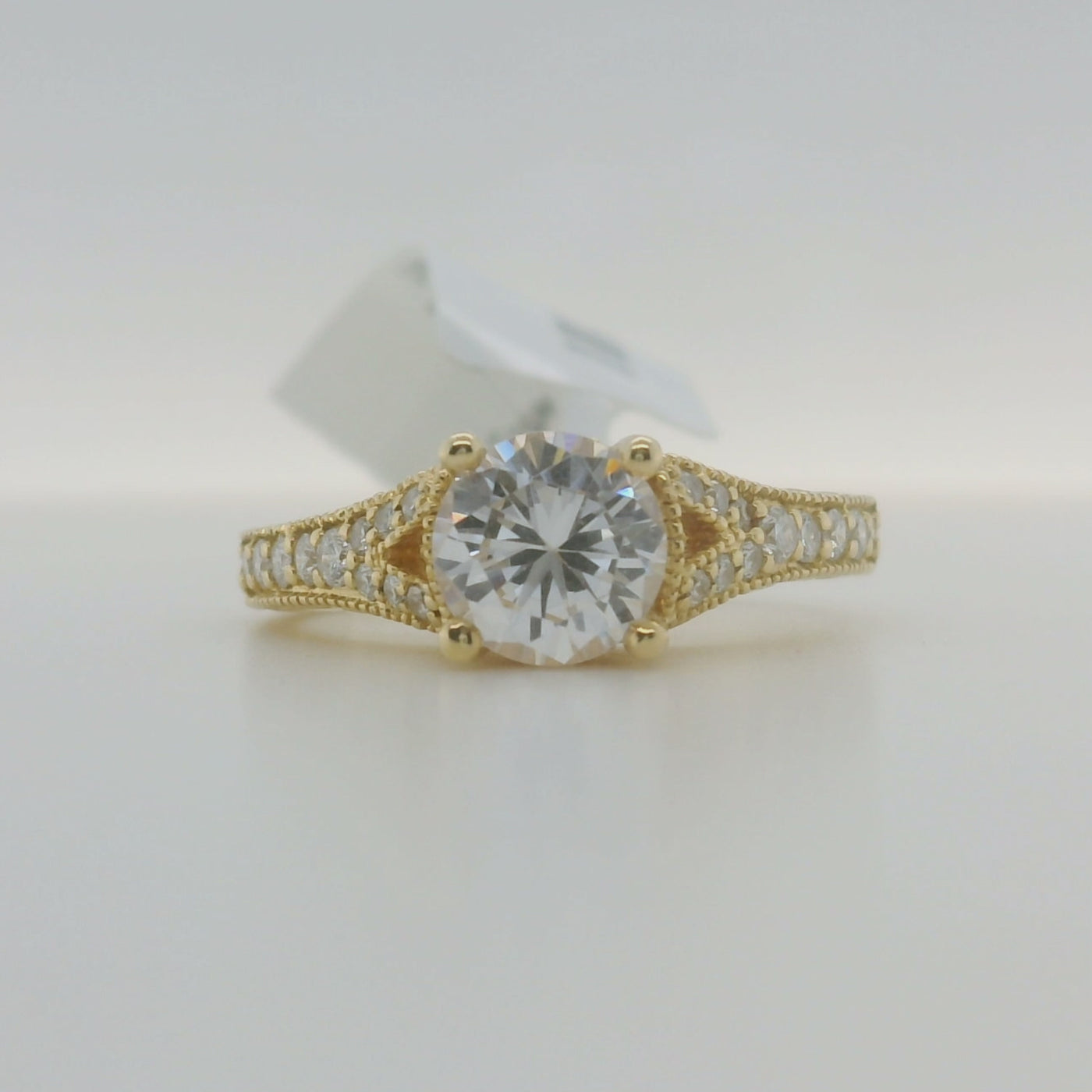 Yellow Gold Round Diamond Floral Engagement Ring