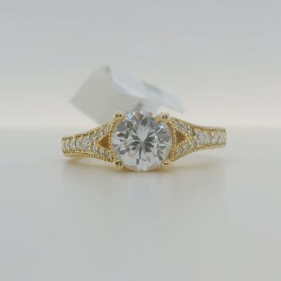 Yellow Gold Round Diamond Floral Engagement Ring