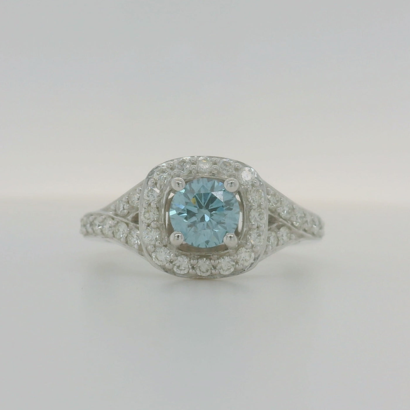 White Gold Blue Diamond Center Stone Diamond Engagement Ring