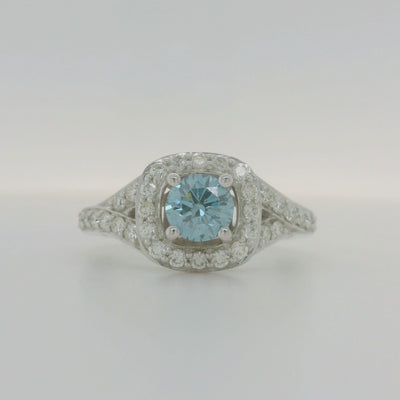 White Gold Blue Diamond Center Stone Diamond Engagement Ring