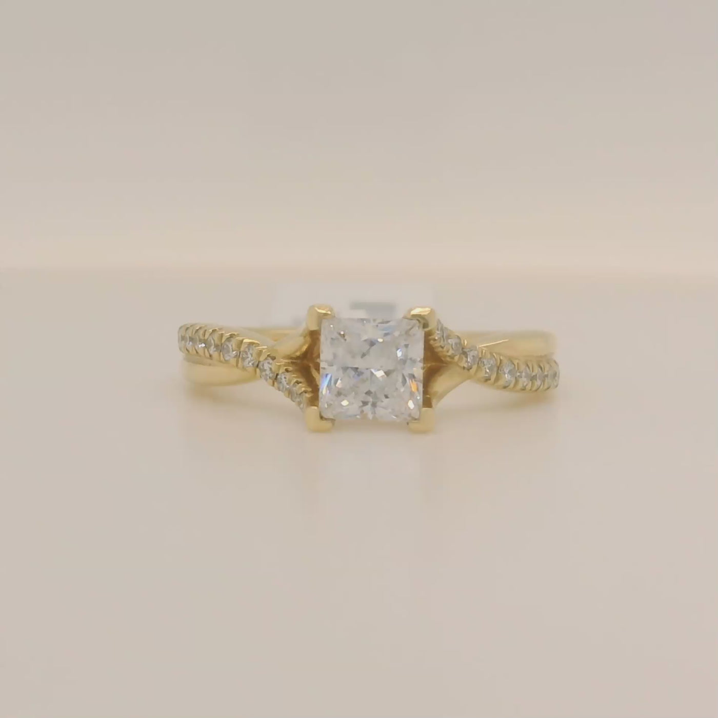 yellow gold princess cut engagement ring with accent diamonds